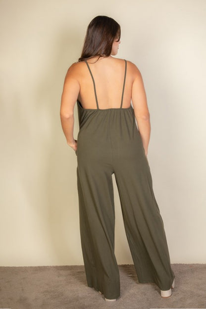 Plus Size Spaghetti Strap Wide-Leg Jumpsuit