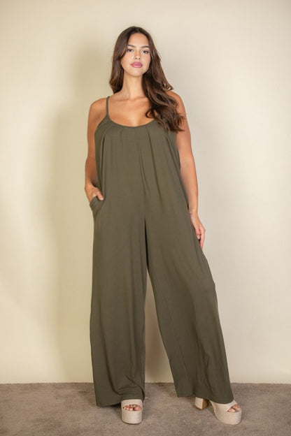 Plus Size Spaghetti Strap Wide-Leg Jumpsuit