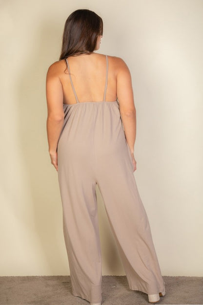 Plus Size Spaghetti Strap Wide-Leg Jumpsuit