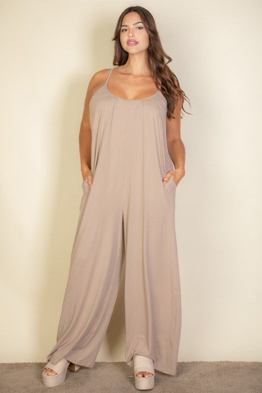 Plus Size Spaghetti Strap Wide-Leg Jumpsuit