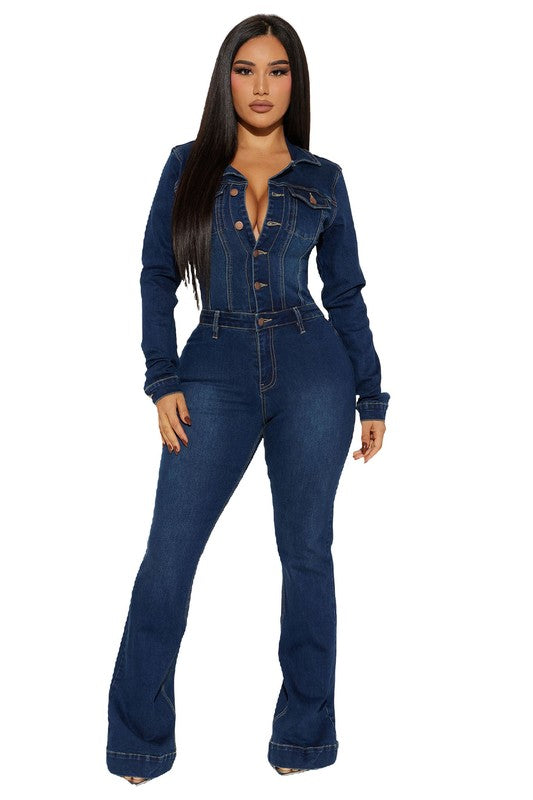 Women's Long Sleeve Denim Sexy Jumpsuit - Weeknd Shop Online