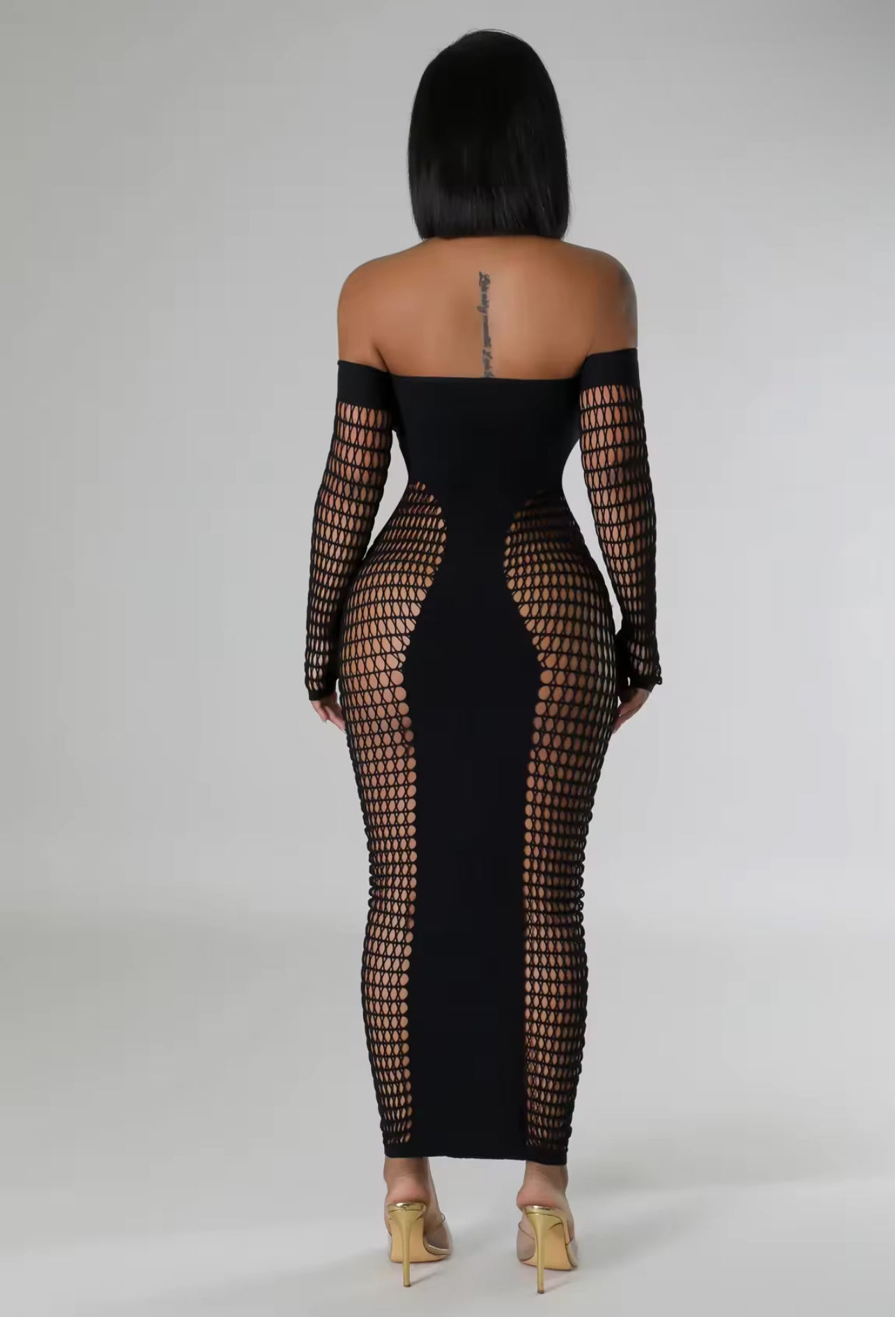 “Catch on” Black Mesh Off The Shoulder Fashion Dress