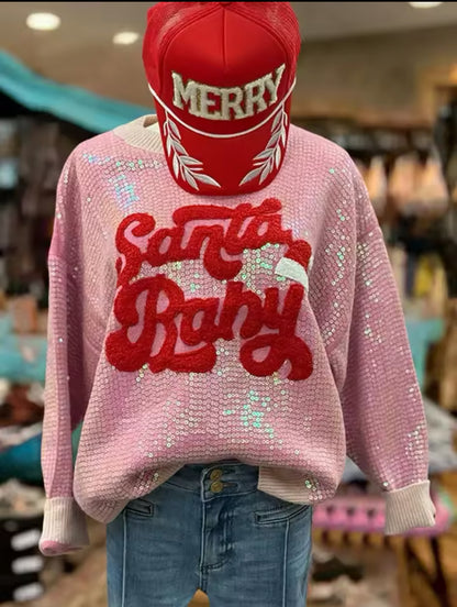 Santa Baby Sequin Sweatshirt – Christmas Embroidered Sweater