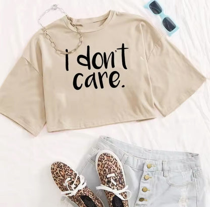 I Don't Care Print Crop Tee T-Shirt