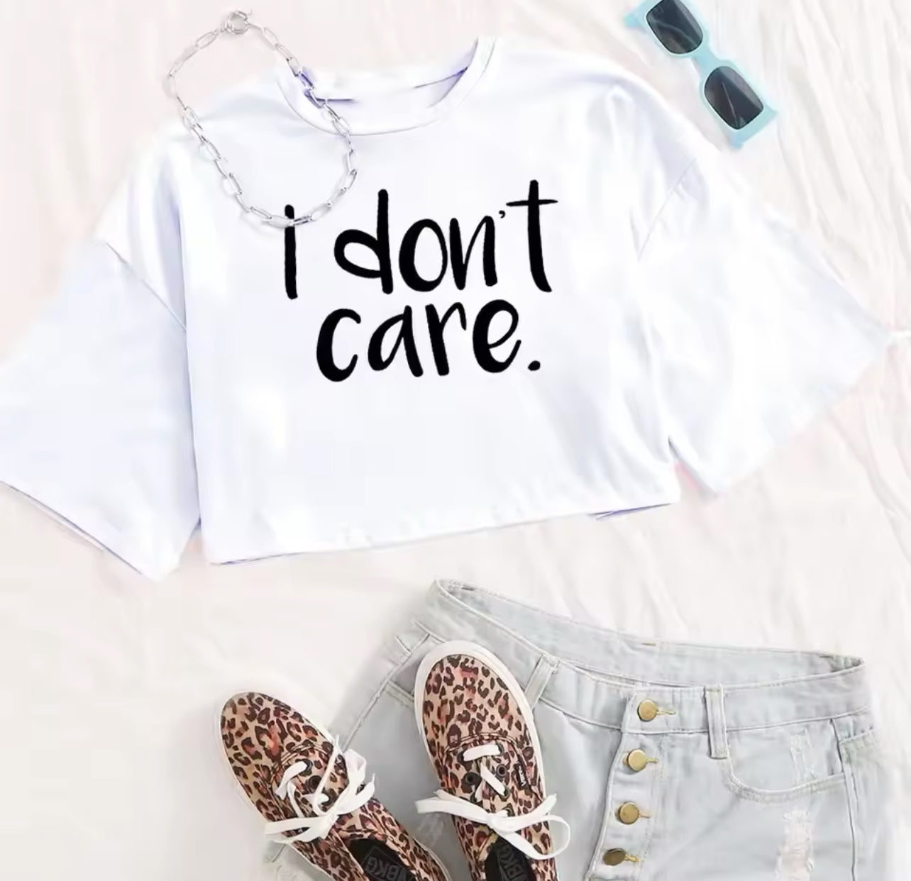 I Don't Care Print Crop Tee T-Shirt