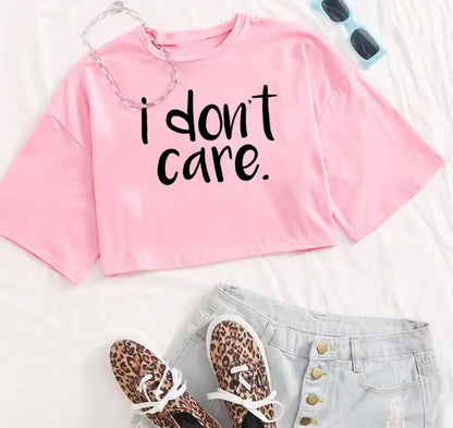 I Don't Care Print Crop Tee T-Shirt