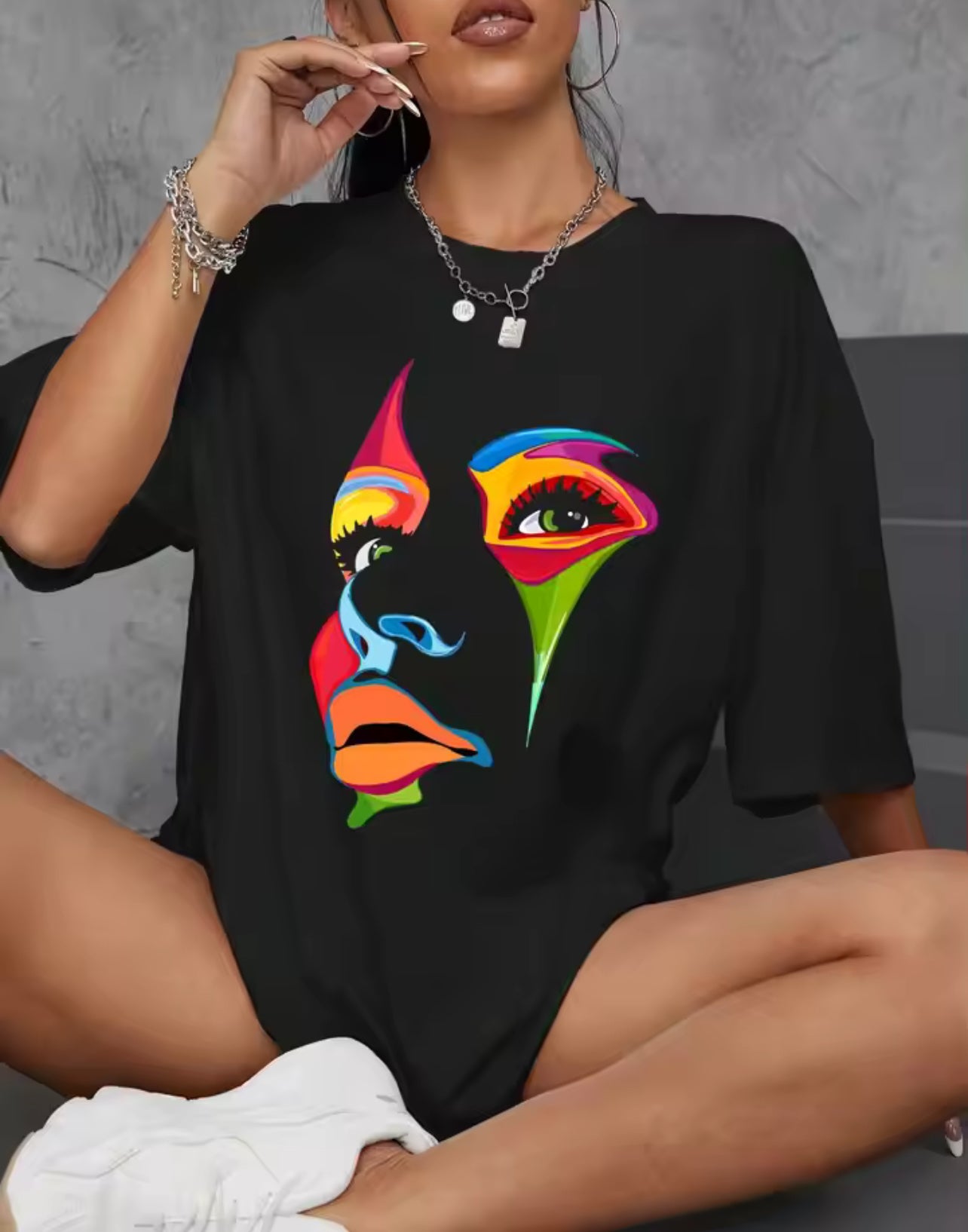 “Painted Lady" face personality design print T-shirt