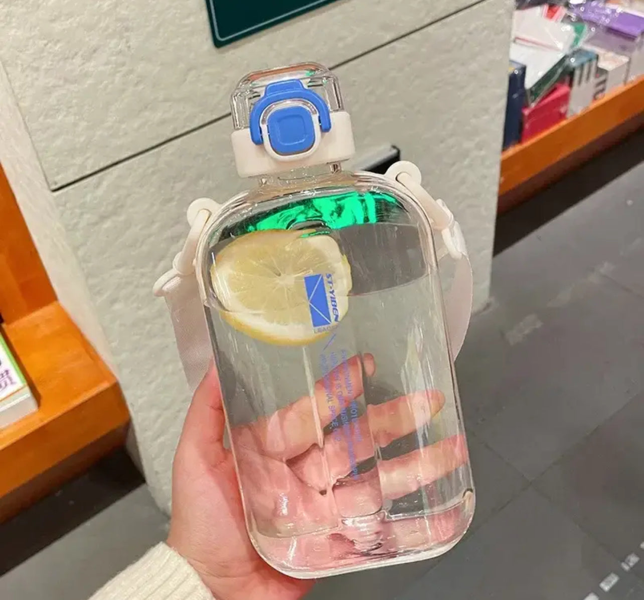 
Flat Square Transparent Water Bottle Portable Travel Canteen with Adjustable Strap Elegant Slim Bottle for Sport Camping