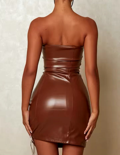 Didn’t Come to Play PU Leather Open Dress