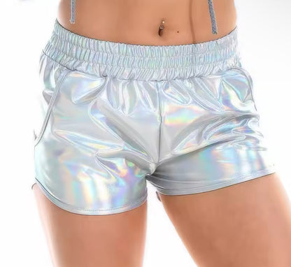 Metallic Elastic Waist Shinny Shorts