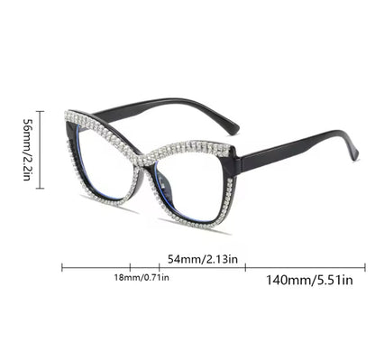 Womens Fashion Cat Eye Glasses with Rhinestones