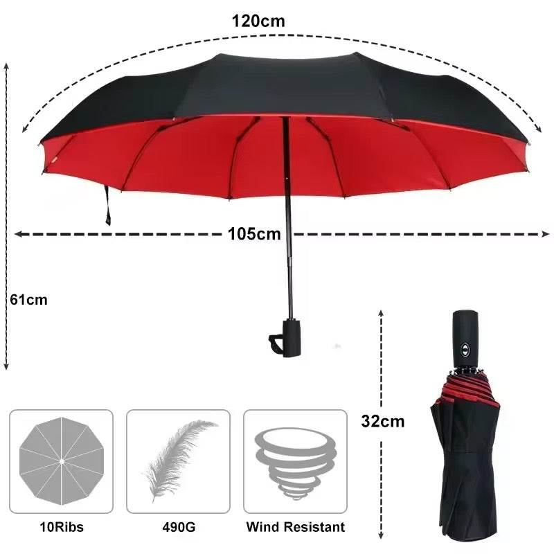 Automatic open and close 10 rib double layer Windproof Travel Umbrella