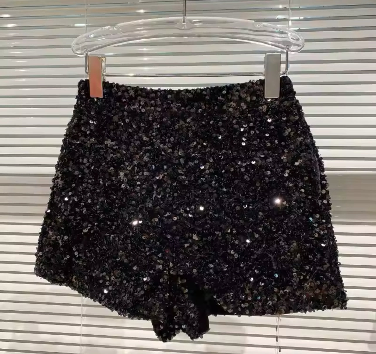 Women’s Black Velvet Sequined Shorts – Shiny Clubwear Party Pants