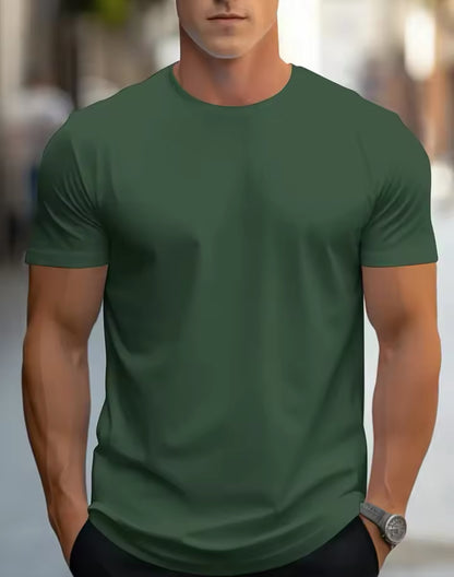 Men's Casual Solid Color Short Sleeve Round Neck T-Shirt For Summer