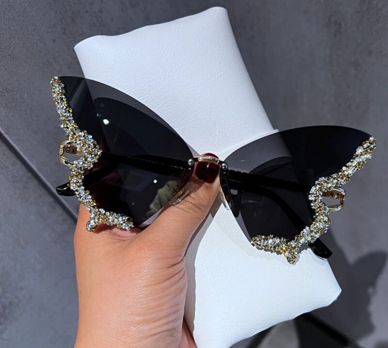 Butterfly Diamond Rhinestone Rimless Sunglasses