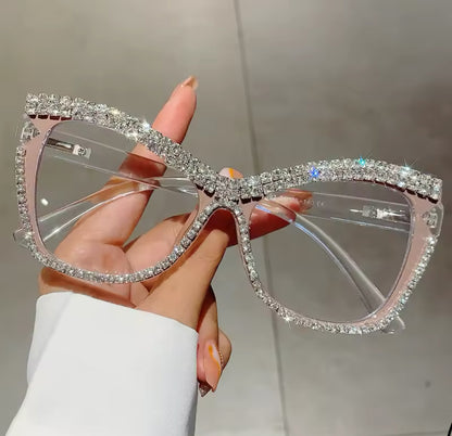 Womens Fashion Cat Eye Glasses with Rhinestones