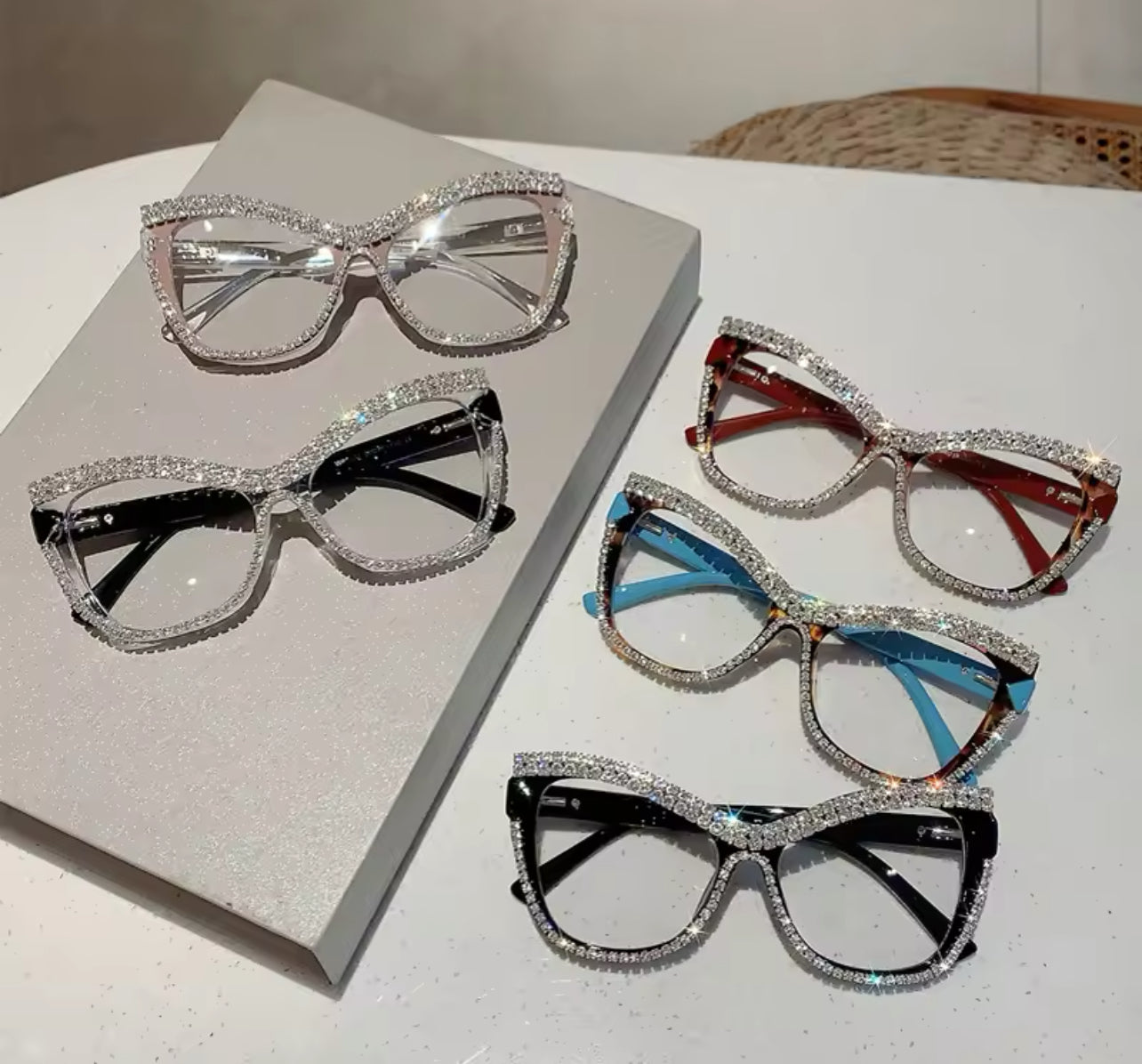 Womens Fashion Cat Eye Glasses with Rhinestones