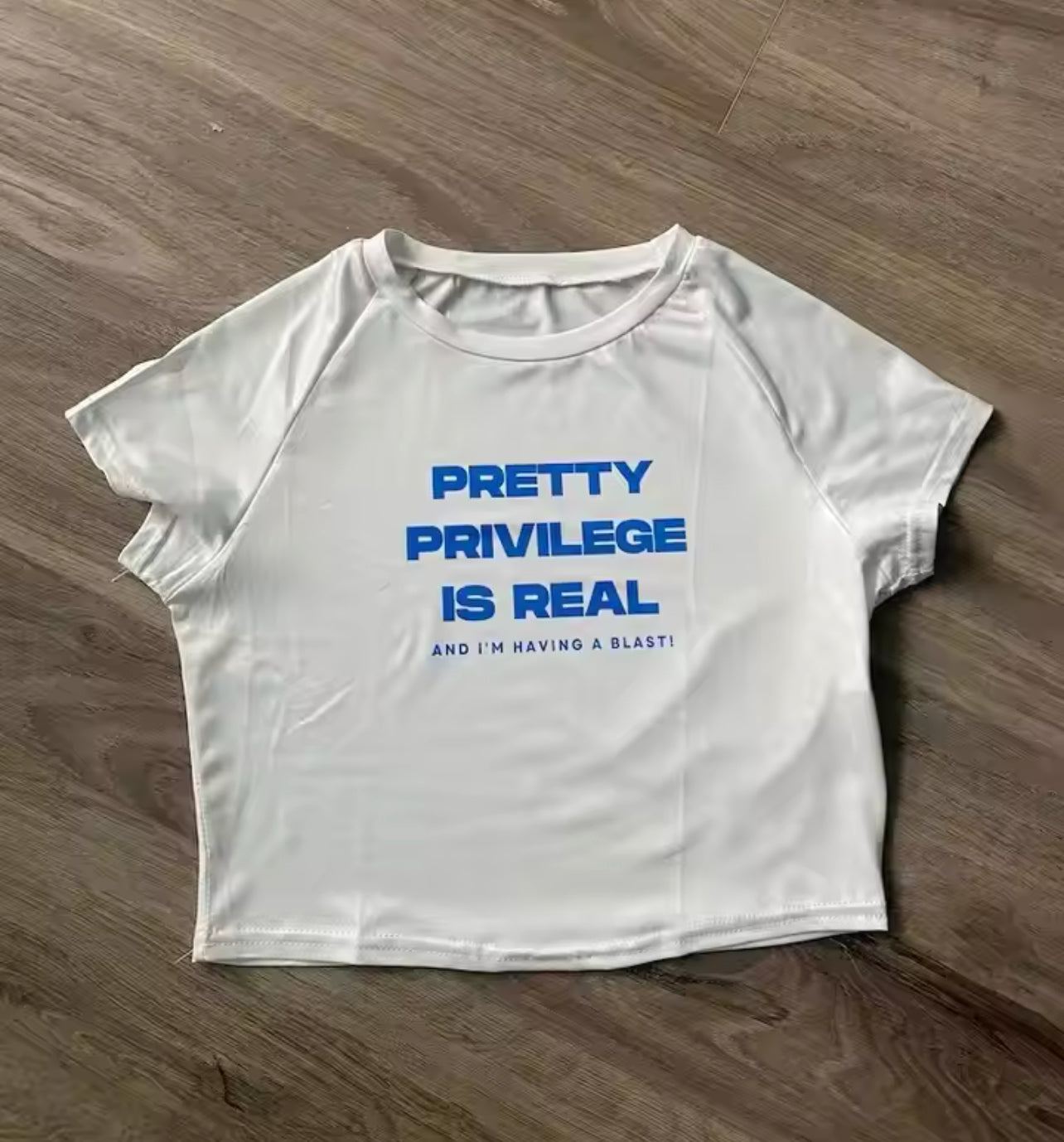 “Pretty Privilege is real” White Crop Tee