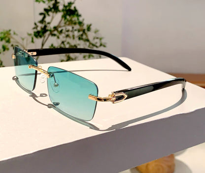 Rimless Rectangle Sunglasses with Vintage Gradient Ocean Lenses