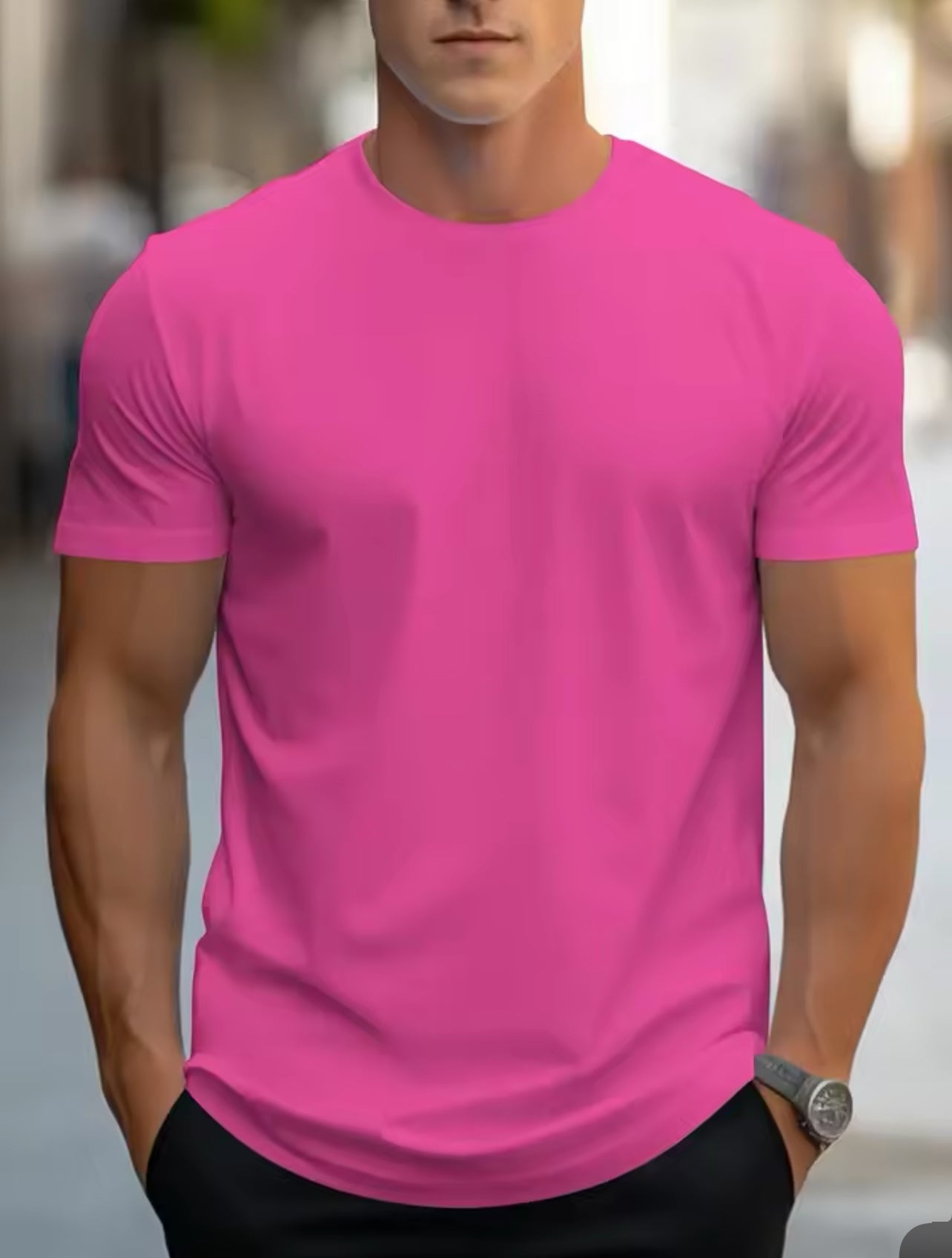 Men's Casual Solid Color Short Sleeve Round Neck T-Shirt For Summer