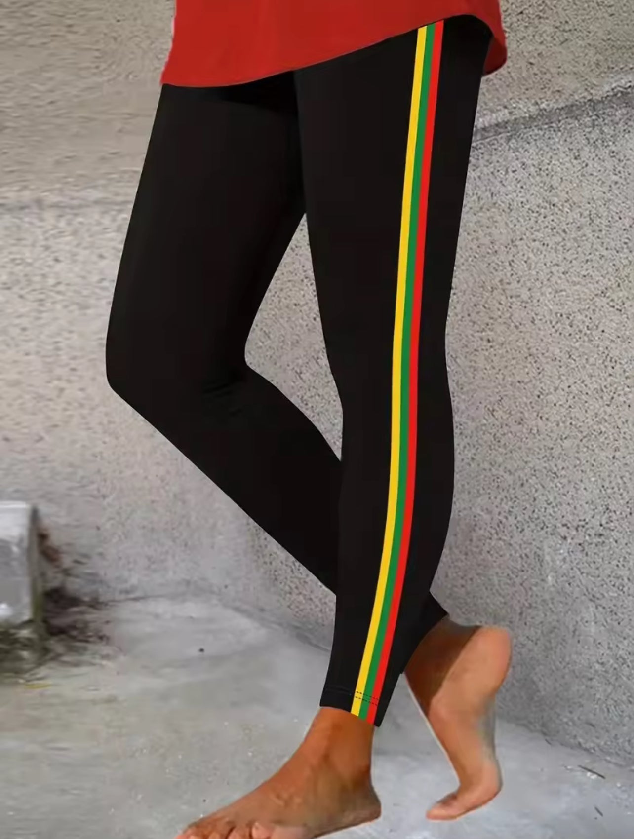 Stripped Rainbow Black Leggings