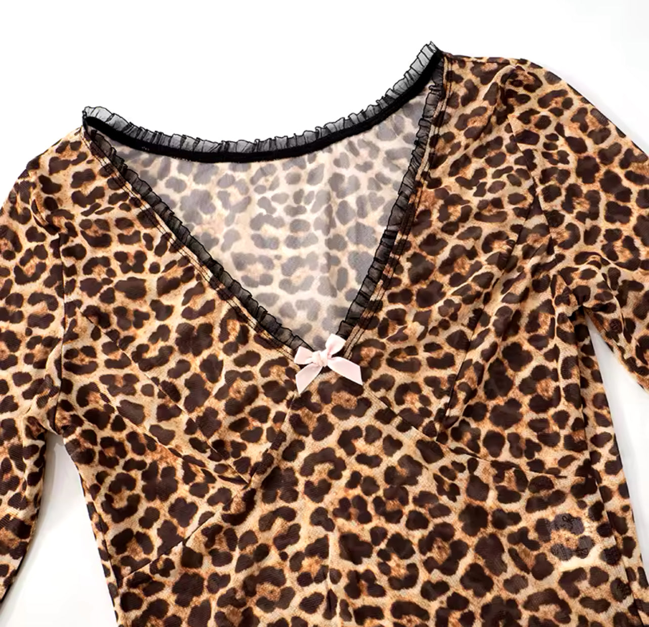 Leopard Print Mesh Crop Top – Sexy Slim Fit