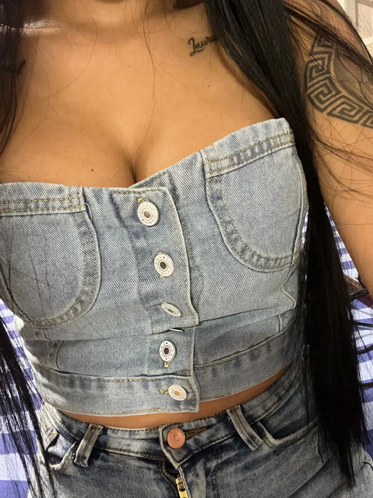 Women's Vintage Denim Bustier Top