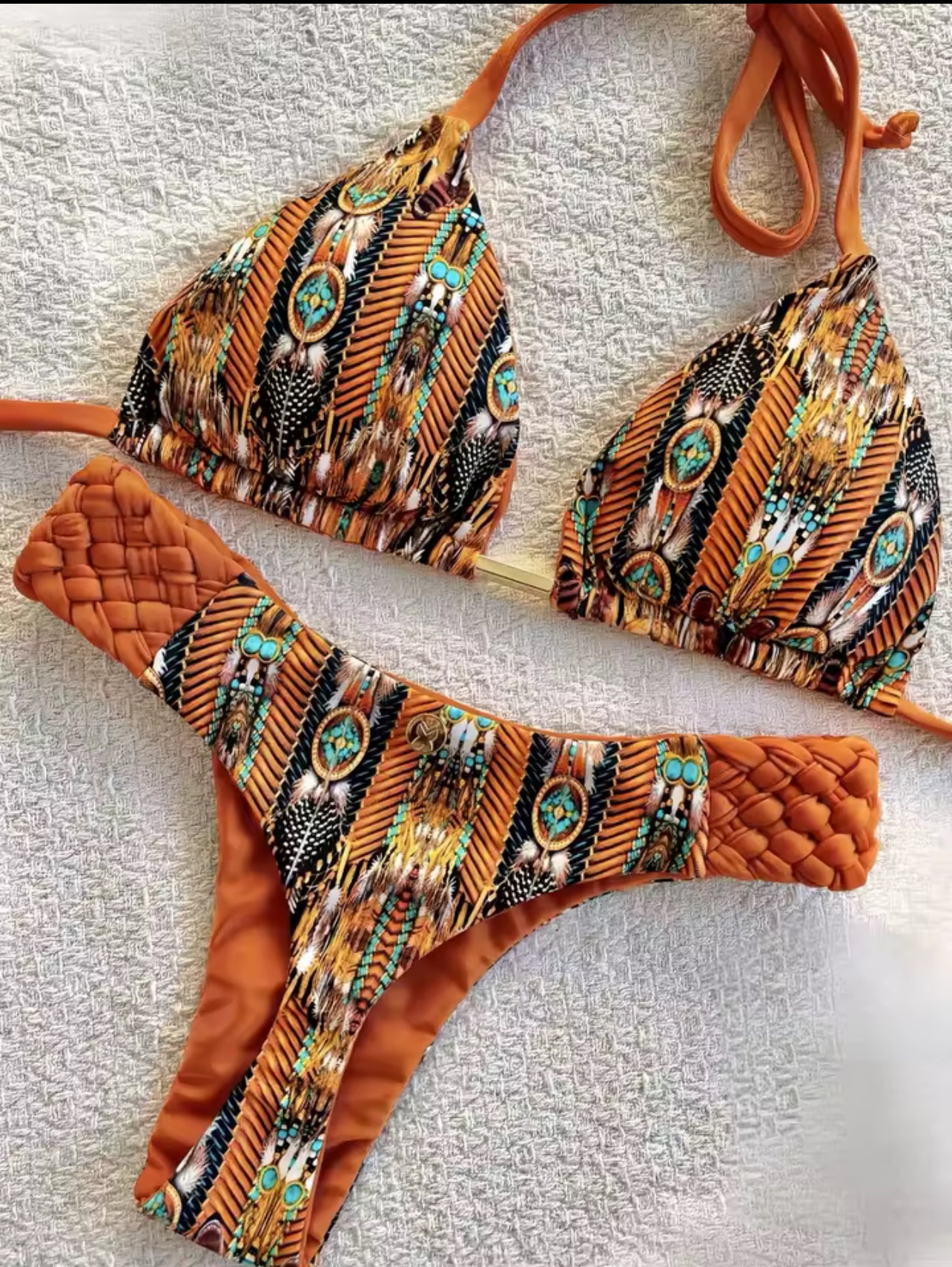 ”Sun Burnt” Print Halter Mini Thong High-Cut