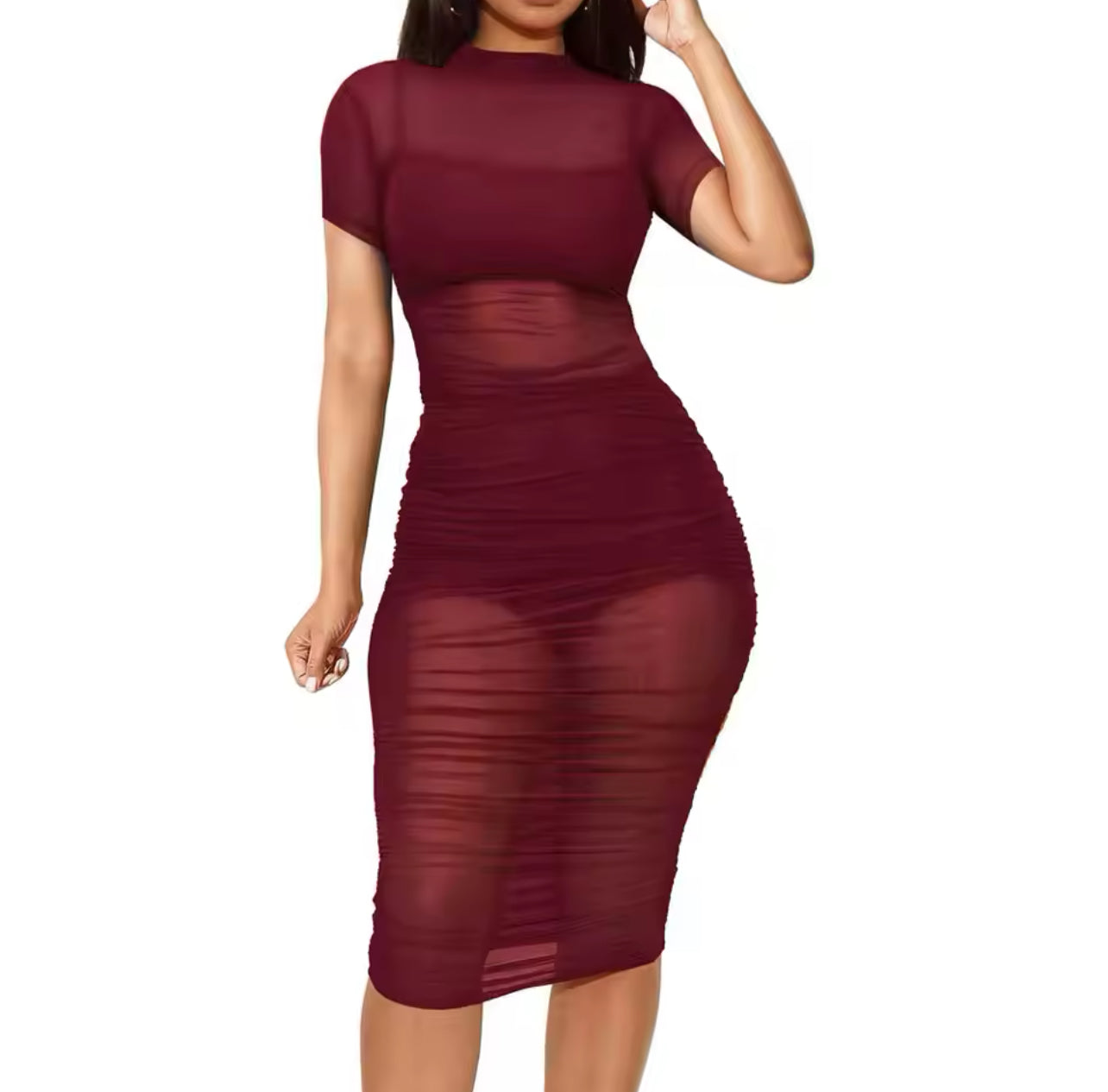 Short Sleeve See Through Mesh Dress