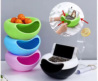 Snacks Bowl - Double Layer Dry Fruit Container with Shell Storage