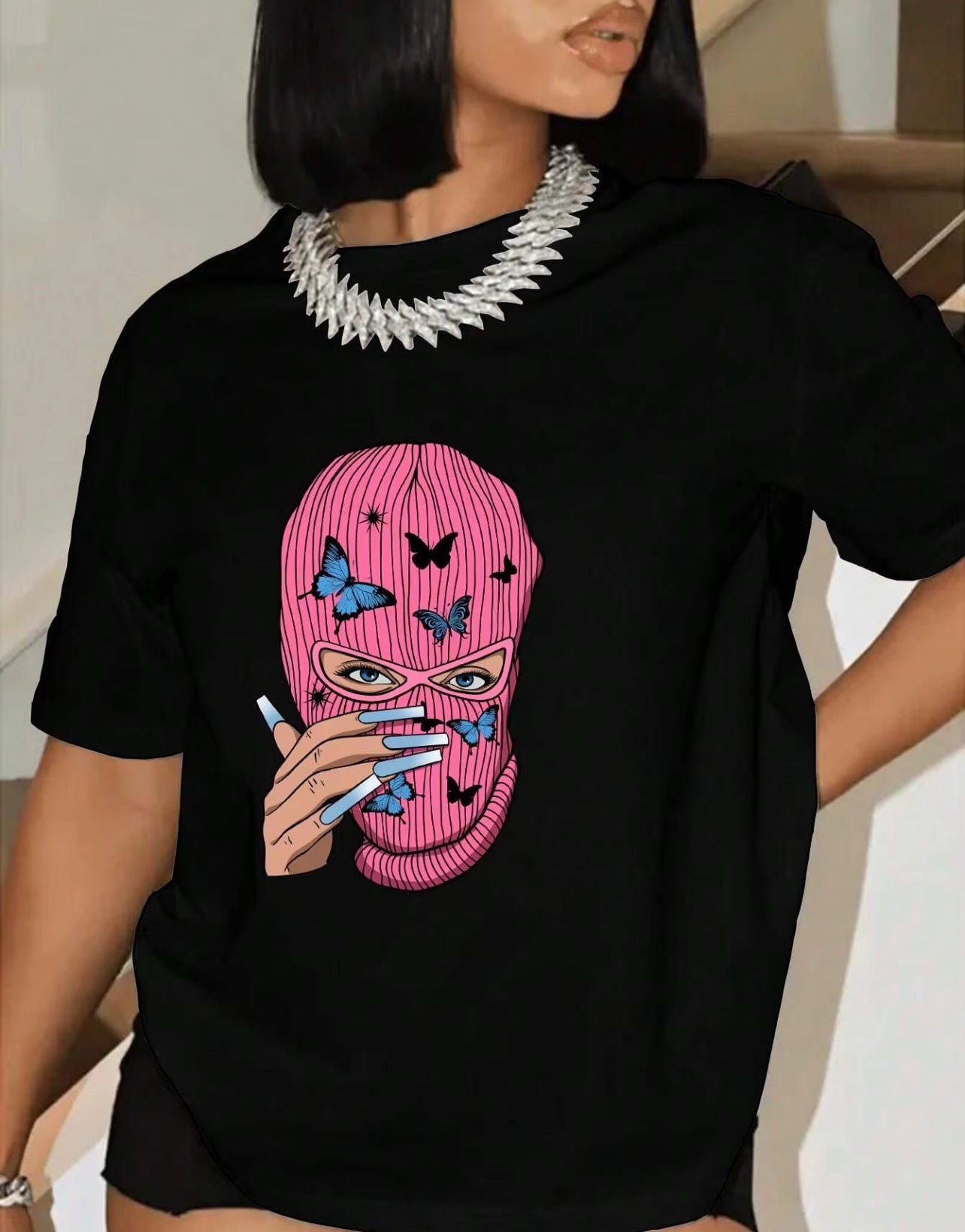 Mask & Butterfly Graphic Ski Mask TShirt