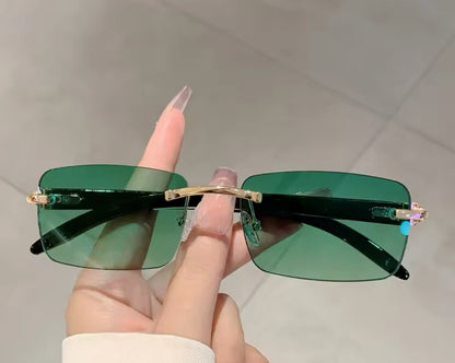 Rimless Rectangle Sunglasses with Vintage Gradient Ocean Lenses