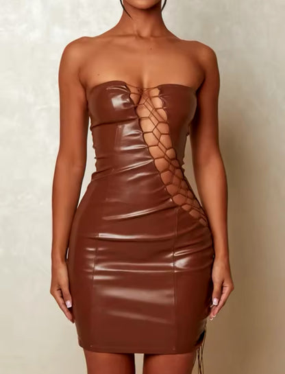 Didn’t Come to Play PU Leather Open Dress