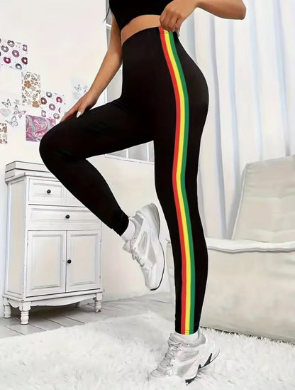 Stripped Rainbow Black Leggings