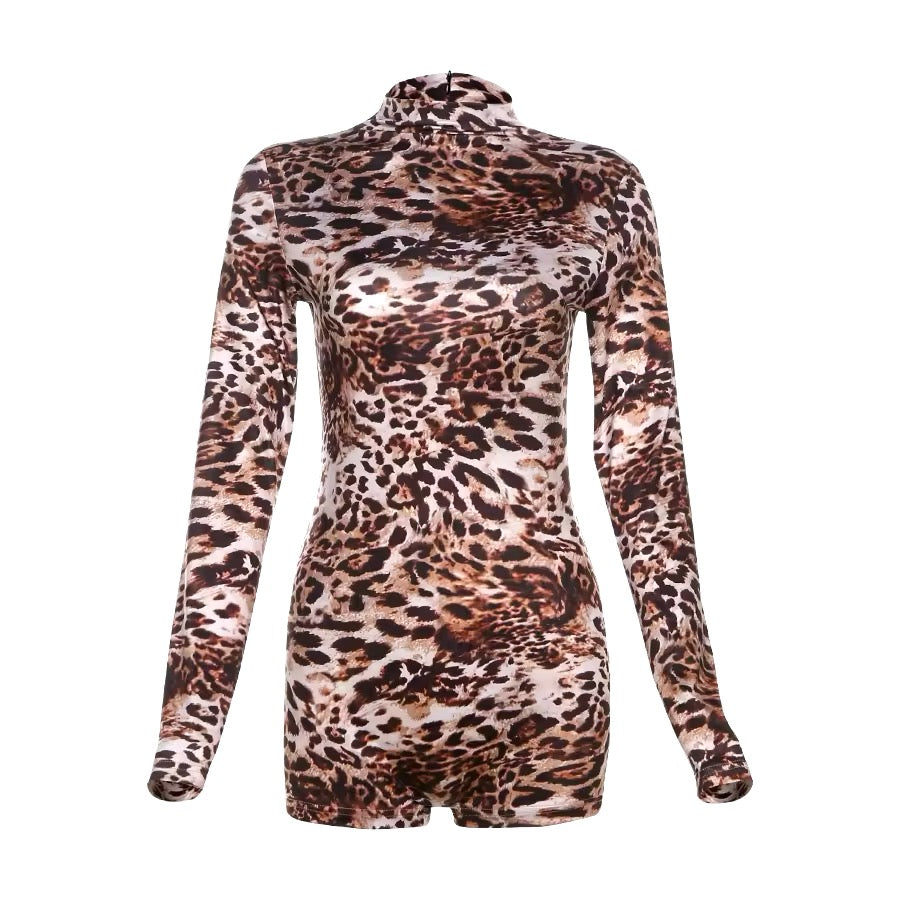 Women's Long Sleeve Leopard Mesh Romper 