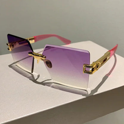 Women Rimless Square Summer Sunglasses - Weekend Shade Sunglasses 
