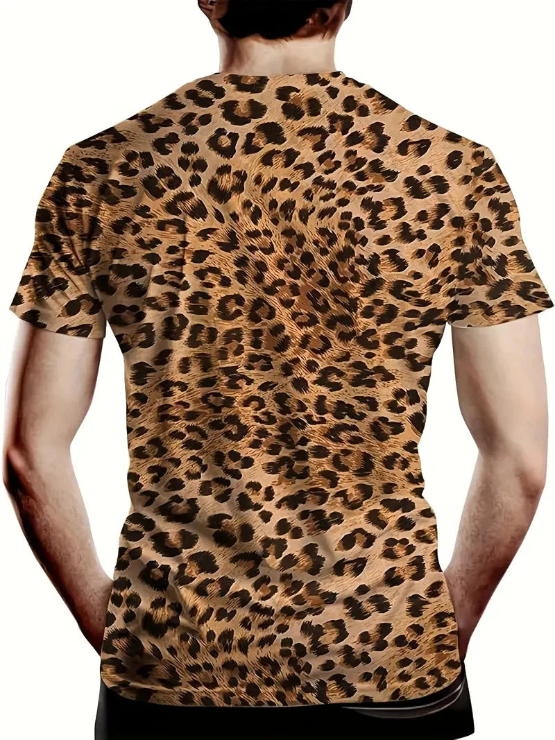 Fashion Leopard Print Round Neck Short Sleeve Men's T-Shirt