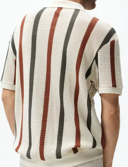 Men's Summer Chunky Knit Short-Sleeve Polo Shirt