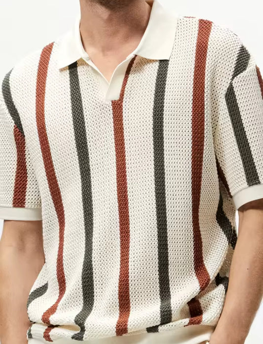 Men's Summer Chunky Knit Short-Sleeve Polo Shirt