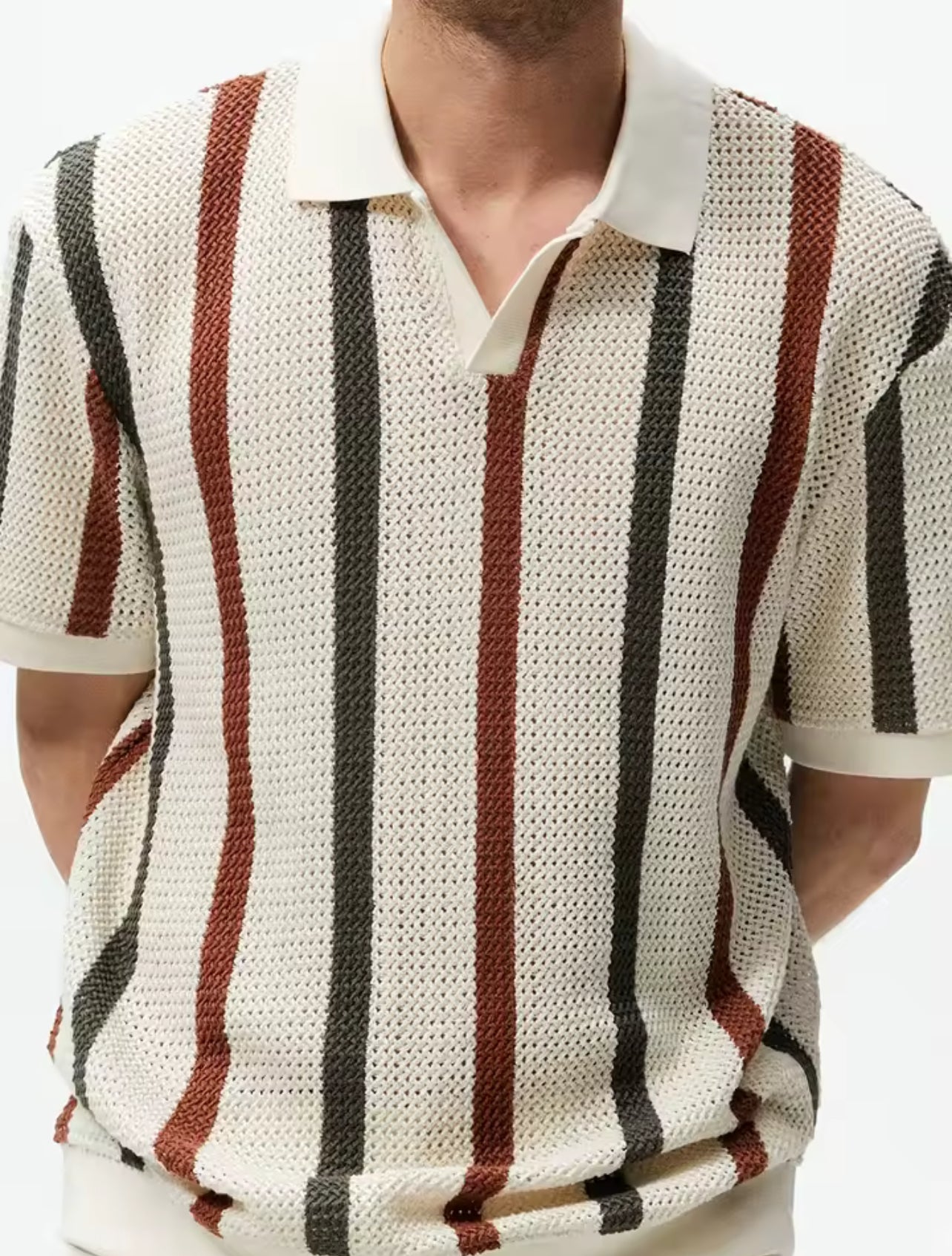 Men's Summer Chunky Knit Short-Sleeve Polo Shirt