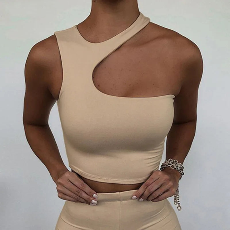 Cut Out Sexy One Shoulder Crop Top