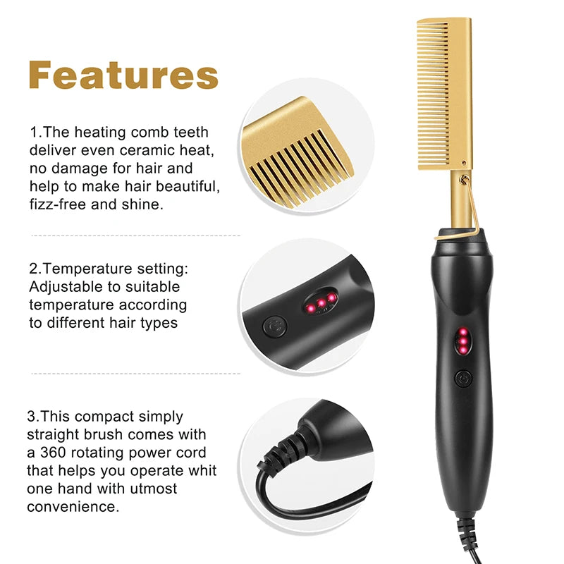 2-in-1 Electric Hot Heating Comb – Hair Straightener & Curler for Wet and Dry Hair