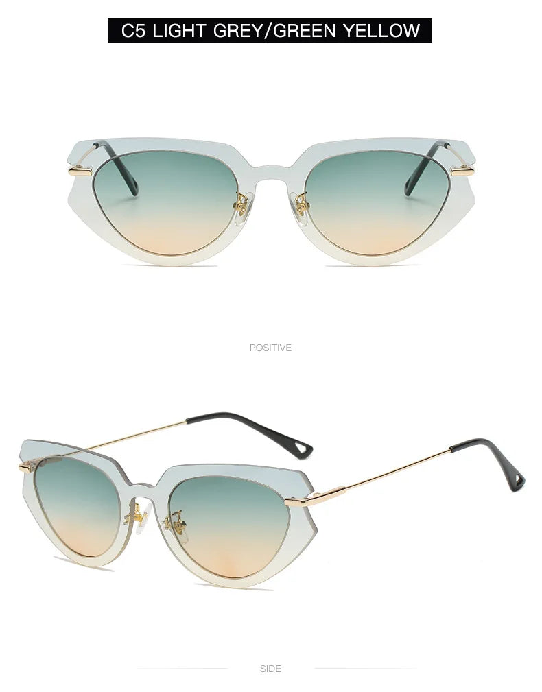 Fashion Cat Eye Rimless Women Sunglasses