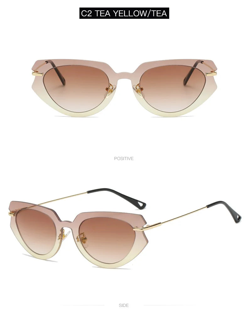 Fashion Cat Eye Rimless Women Sunglasses