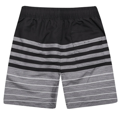 Men's Black Stripe Print Swimwear Trunks