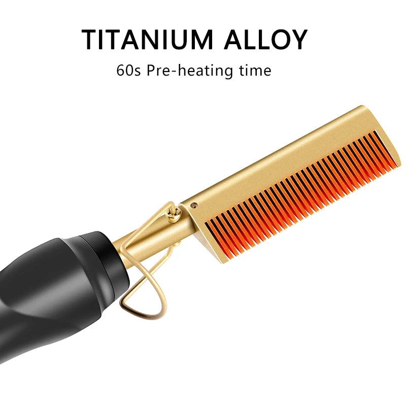 2-in-1 Electric Hot Heating Comb – Hair Straightener & Curler for Wet and Dry Hair