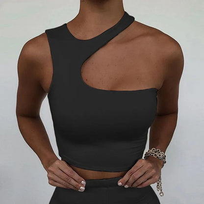 Cut Out Sexy One Shoulder Crop Top