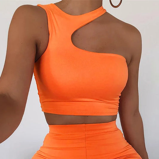 Cut Out Sexy One Shoulder Crop Top