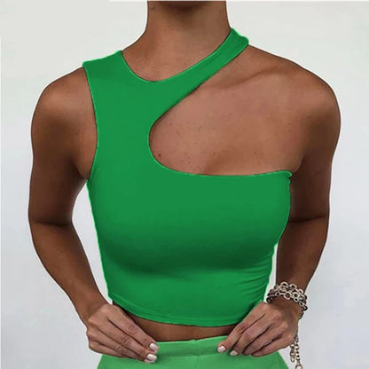 Cut Out Sexy One Shoulder Crop Top