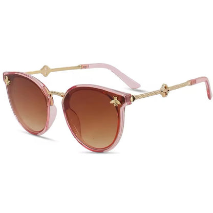 Round Women Plastic Frame Sunglasses with Bee Design